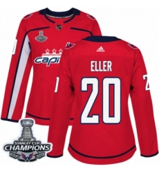 Women's Adidas Washington Capitals #20 Lars Eller Authentic Red Home 2018 Stanley Cup Final Champions NHL Jersey