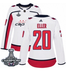 Women's Adidas Washington Capitals #20 Lars Eller Authentic White Away 2018 Stanley Cup Final Champions NHL Jersey