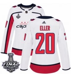 Women's Adidas Washington Capitals #20 Lars Eller Authentic White Away 2018 Stanley Cup Final NHL Jersey