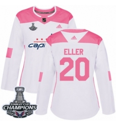 Women's Adidas Washington Capitals #20 Lars Eller Authentic White Pink Fashion 2018 Stanley Cup Final Champions NHL Jersey