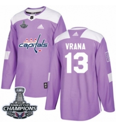 Men's Adidas Washington Capitals #13 Jakub Vrana Authentic Purple Fights Cancer Practice 2018 Stanley Cup Final Champions NHL Jersey