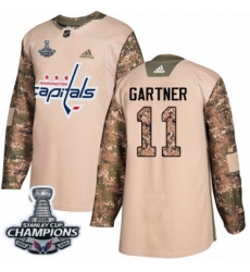 Men's Adidas Washington Capitals #11 Mike Gartner Authentic Camo Veterans Day Practice 2018 Stanley Cup Final Champions NHL Jersey