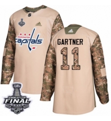 Men's Adidas Washington Capitals #11 Mike Gartner Authentic Camo Veterans Day Practice 2018 Stanley Cup Final NHL Jersey