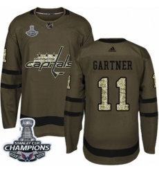 Men's Adidas Washington Capitals #11 Mike Gartner Authentic Green Salute to Service 2018 Stanley Cup Final Champions NHL Jersey