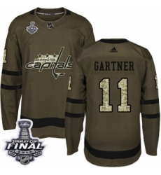 Men's Adidas Washington Capitals #11 Mike Gartner Authentic Green Salute to Service 2018 Stanley Cup Final NHL Jersey