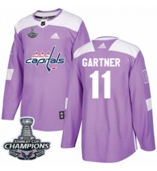 Men's Adidas Washington Capitals #11 Mike Gartner Authentic Purple Fights Cancer Practice 2018 Stanley Cup Final Champions NHL Jersey