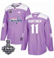 Men's Adidas Washington Capitals #11 Mike Gartner Authentic Purple Fights Cancer Practice 2018 Stanley Cup Final NHL Jersey