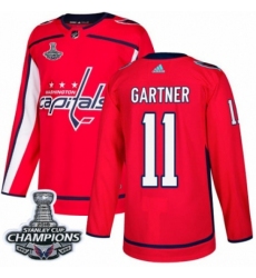 Men's Adidas Washington Capitals #11 Mike Gartner Authentic Red Home 2018 Stanley Cup Final Champions NHL Jersey