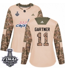 Women's Adidas Washington Capitals #11 Mike Gartner Authentic Camo Veterans Day Practice 2018 Stanley Cup Final NHL Jersey