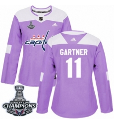 Women's Adidas Washington Capitals #11 Mike Gartner Authentic Purple Fights Cancer Practice 2018 Stanley Cup Final Champions NHL Jersey