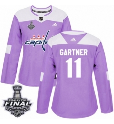 Women's Adidas Washington Capitals #11 Mike Gartner Authentic Purple Fights Cancer Practice 2018 Stanley Cup Final NHL Jersey