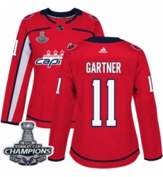 Women's Adidas Washington Capitals #11 Mike Gartner Authentic Red Home 2018 Stanley Cup Final Champions NHL Jersey