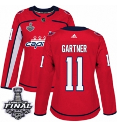 Women's Adidas Washington Capitals #11 Mike Gartner Authentic Red Home 2018 Stanley Cup Final NHL Jersey