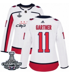 Women's Adidas Washington Capitals #11 Mike Gartner Authentic White Away 2018 Stanley Cup Final Champions NHL Jersey