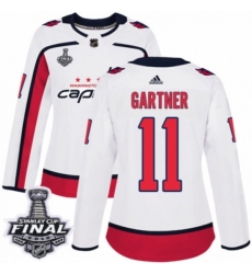 Women's Adidas Washington Capitals #11 Mike Gartner Authentic White Away 2018 Stanley Cup Final NHL Jersey