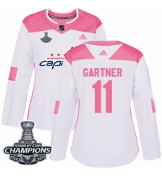 Women's Adidas Washington Capitals #11 Mike Gartner Authentic White Pink Fashion 2018 Stanley Cup Final Champions NHL Jersey