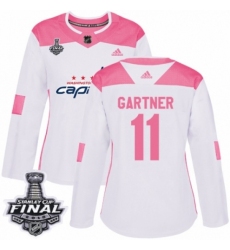 Women's Adidas Washington Capitals #11 Mike Gartner Authentic White/Pink Fashion 2018 Stanley Cup Final NHL Jersey