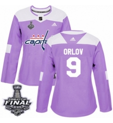 Women's Adidas Washington Capitals #9 Dmitry Orlov Authentic Purple Fights Cancer Practice 2018 Stanley Cup Final NHL Jersey