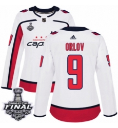 Women's Adidas Washington Capitals #9 Dmitry Orlov Authentic White Away 2018 Stanley Cup Final NHL Jersey