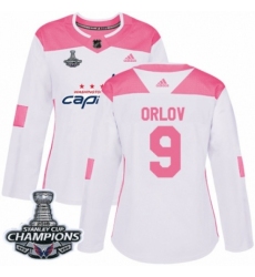 Women's Adidas Washington Capitals #9 Dmitry Orlov Authentic White Pink Fashion 2018 Stanley Cup Final Champions NHL Jersey