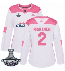 Women's Adidas Washington Capitals #2 Matt Niskanen Authentic White Pink Fashion 2018 Stanley Cup Final Champions NHL Jersey