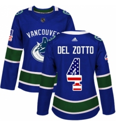 Women's Adidas Vancouver Canucks #4 Michael Del Zotto Authentic Blue USA Flag Fashion NHL Jersey