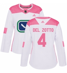 Women's Adidas Vancouver Canucks #4 Michael Del Zotto Authentic White/Pink Fashion NHL Jersey