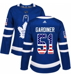 Women's Adidas Toronto Maple Leafs #51 Jake Gardiner Authentic Royal Blue USA Flag Fashion NHL Jersey
