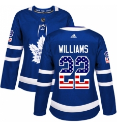 Women's Adidas Toronto Maple Leafs #22 Tiger Williams Authentic Royal Blue USA Flag Fashion NHL Jersey