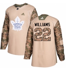 Youth Adidas Toronto Maple Leafs #22 Tiger Williams Authentic Camo Veterans Day Practice NHL Jersey