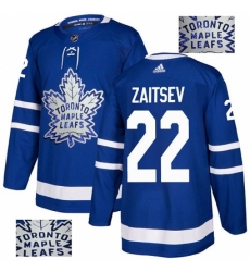 Men's Adidas Toronto Maple Leafs #22 Nikita Zaitsev Authentic Royal Blue Fashion Gold NHL Jersey