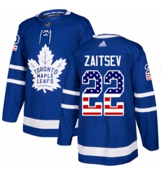 Men's Adidas Toronto Maple Leafs #22 Nikita Zaitsev Authentic Royal Blue USA Flag Fashion NHL Jersey