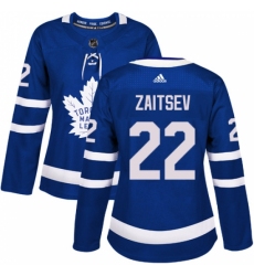 Women's Adidas Toronto Maple Leafs #22 Nikita Zaitsev Authentic Royal Blue Home NHL Jersey
