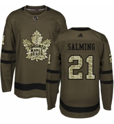 Men's Adidas Toronto Maple Leafs #21 Borje Salming Authentic Green Salute to Service NHL Jersey