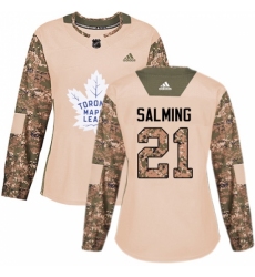 Women's Adidas Toronto Maple Leafs #21 Borje Salming Authentic Camo Veterans Day Practice NHL Jersey