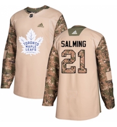 Youth Adidas Toronto Maple Leafs #21 Borje Salming Authentic Camo Veterans Day Practice NHL Jersey
