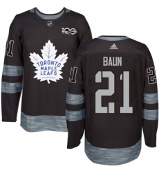 Men's Adidas Toronto Maple Leafs #21 Bobby Baun Authentic Black 1917-2017 100th Anniversary NHL Jersey