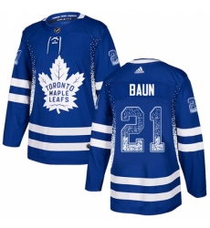 Men's Adidas Toronto Maple Leafs #21 Bobby Baun Authentic Blue Drift Fashion NHL Jersey