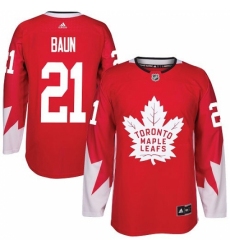 Men's Adidas Toronto Maple Leafs #21 Bobby Baun Authentic Red Alternate NHL Jersey