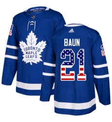 Men's Adidas Toronto Maple Leafs #21 Bobby Baun Authentic Royal Blue USA Flag Fashion NHL Jersey