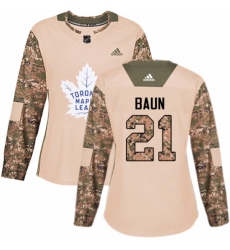 Women's Adidas Toronto Maple Leafs #21 Bobby Baun Authentic Camo Veterans Day Practice NHL Jersey