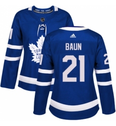 Women's Adidas Toronto Maple Leafs #21 Bobby Baun Authentic Royal Blue Home NHL Jersey
