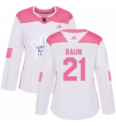 Women's Adidas Toronto Maple Leafs #21 Bobby Baun Authentic White/Pink Fashion NHL Jersey
