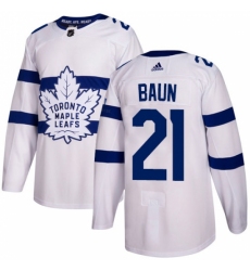 Youth Adidas Toronto Maple Leafs #21 Bobby Baun Authentic White 2018 Stadium Series NHL Jersey