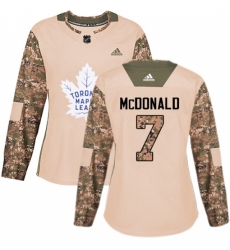 Women's Adidas Toronto Maple Leafs #7 Lanny McDonald Authentic Camo Veterans Day Practice NHL Jersey