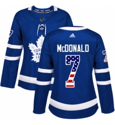Women's Adidas Toronto Maple Leafs #7 Lanny McDonald Authentic Royal Blue USA Flag Fashion NHL Jersey