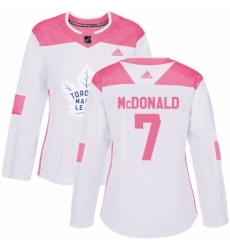 Women's Adidas Toronto Maple Leafs #7 Lanny McDonald Authentic White/Pink Fashion NHL Jersey
