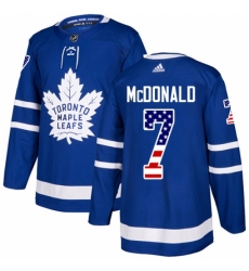 Youth Adidas Toronto Maple Leafs #7 Lanny McDonald Authentic Royal Blue USA Flag Fashion NHL Jersey