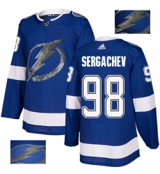 Men's Adidas Tampa Bay Lightning #98 Mikhail Sergachev Authentic Royal Blue Fashion Gold NHL Jersey