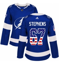 Women's Adidas Tampa Bay Lightning #67 Mitchell Stephens Authentic Blue USA Flag Fashion NHL Jersey